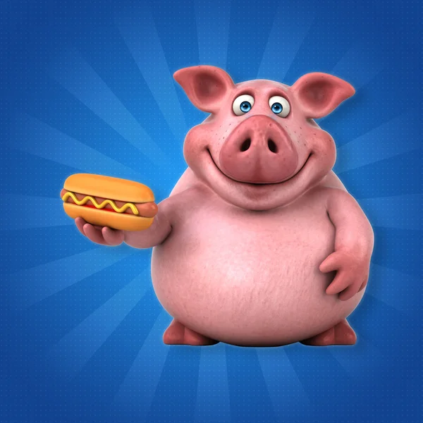 Śmieszna świnia gospodarstwa hotdog — Zdjęcie stockowe