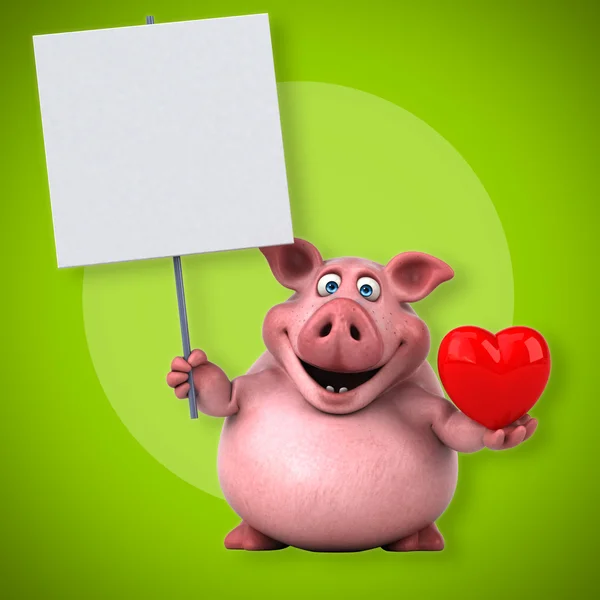 Cartoon pig holding heart — Stock Photo, Image