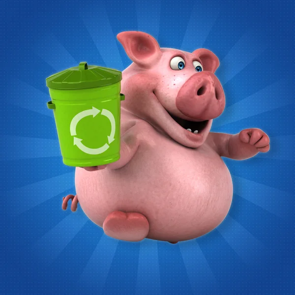 çöp sepeti tutan domuz