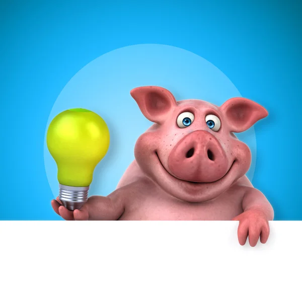 Świni gospodarstwa karta i lampa — Zdjęcie stockowe
