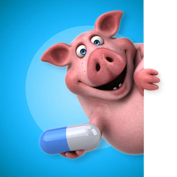 Pig holding card and pill — Stock Photo, Image