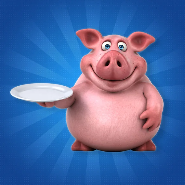 접시를 들고 돼지 — 스톡 사진