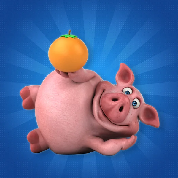 Schwein mit Orange — Stockfoto