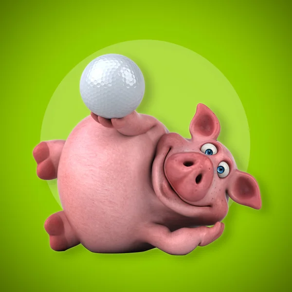可笑的小猪抱球 — 图库照片
