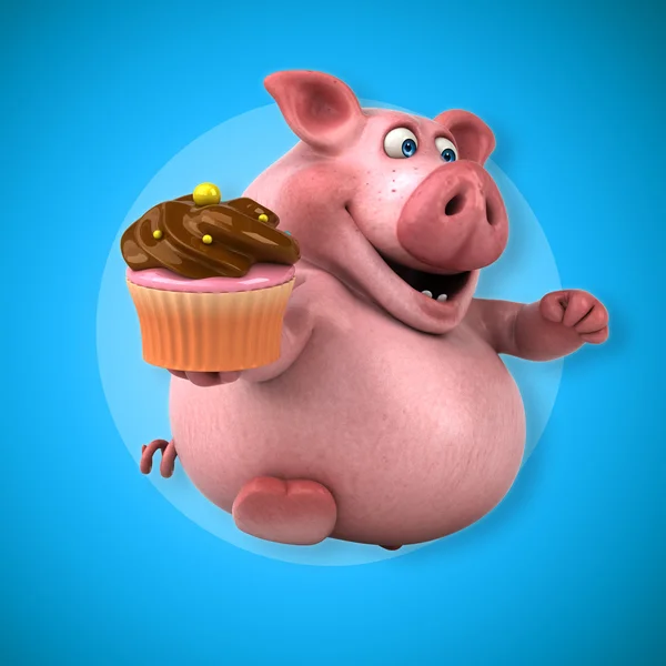 Lustige Schweine halten Cupcake — Stockfoto