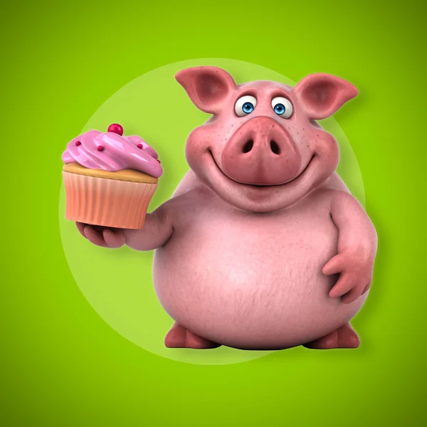 Lustige Schweine halten Cupcake — Stockfoto