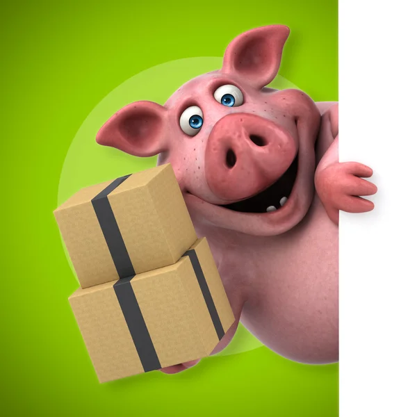 Pig holding card and boxes — Stock Photo, Image