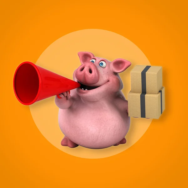 상자를 들고 돼지 — 스톡 사진