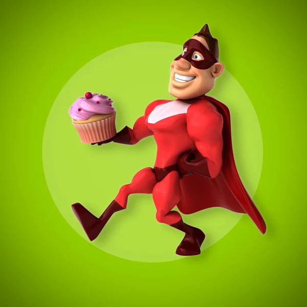Superhero holding   cupcake — Stock Photo, Image