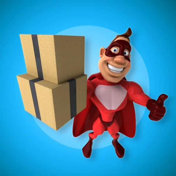 Superhero holding   boxes — Stock Photo, Image