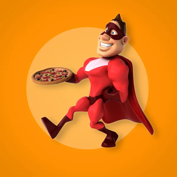 Superhero holding   pizza — Stock Photo, Image
