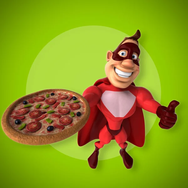 Superhero pizza gospodarstwa — Zdjęcie stockowe