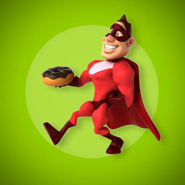 Superhero holding   donut — Stock Photo, Image