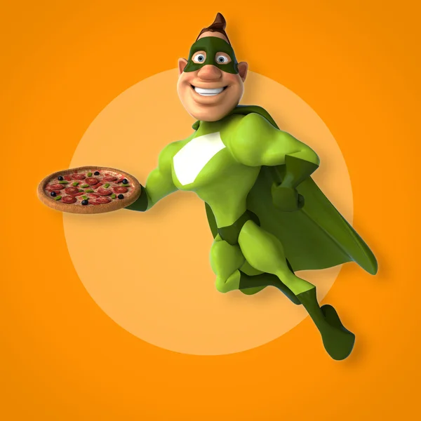 Superhero holding  pizza — Stock Photo, Image