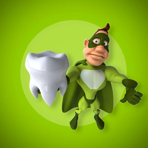 Superhero holding   tooth — Stock Photo, Image