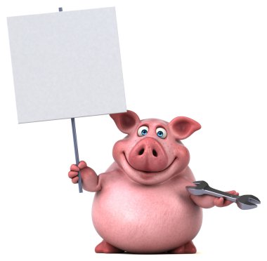 domuz holding kartı ve İngiliz anahtarı