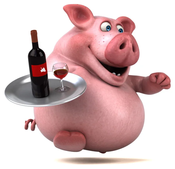 Funny pig holding  wine — Stock Photo, Image