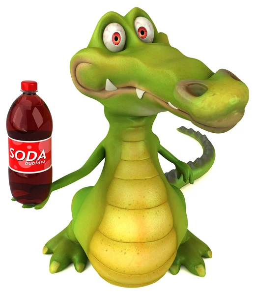 Crocodile holding soda — Stock Photo, Image