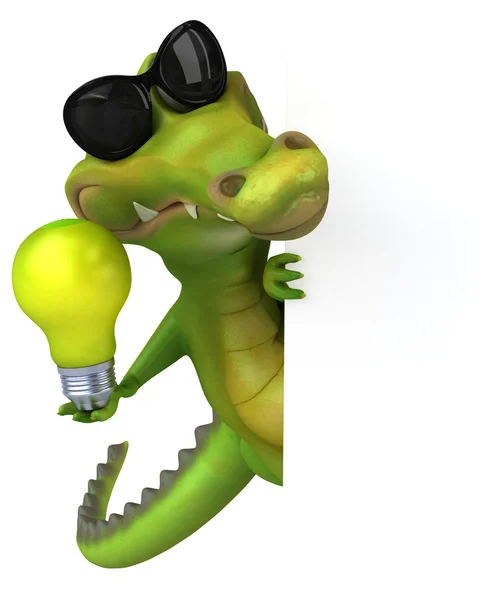 Crocodile holding card and lamp — Stock Photo, Image