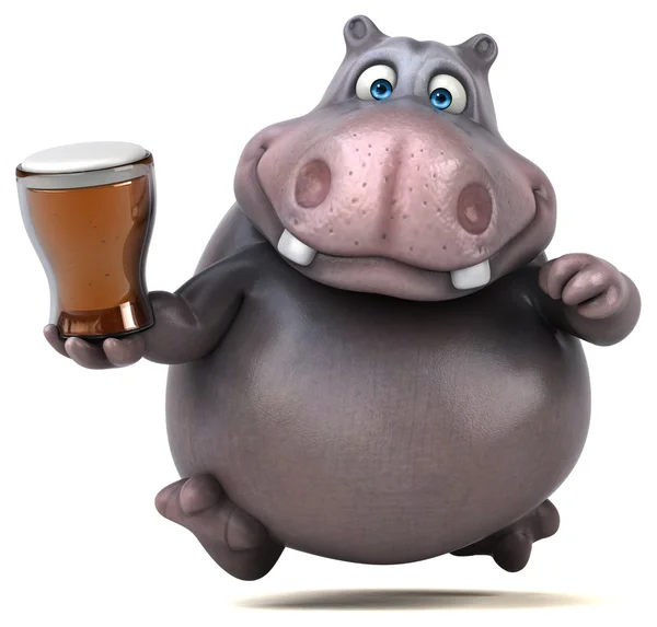 Divertido hipopótamo segurando cerveja — Fotografia de Stock