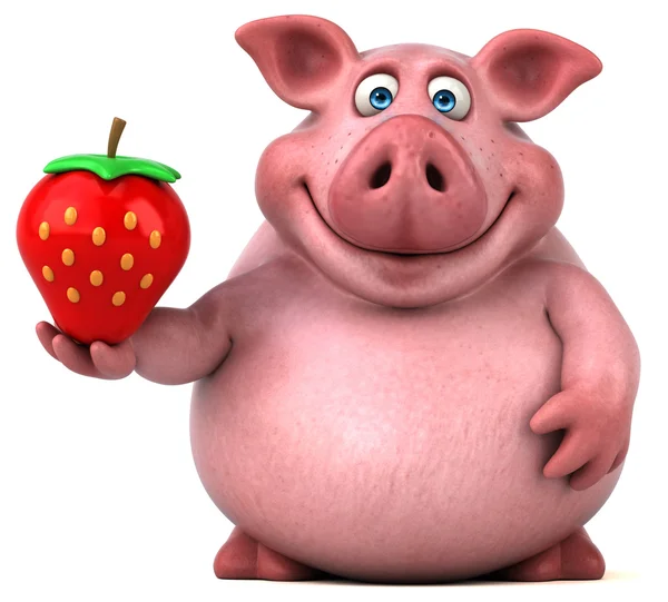 딸기를 들고 돼지 — 스톡 사진