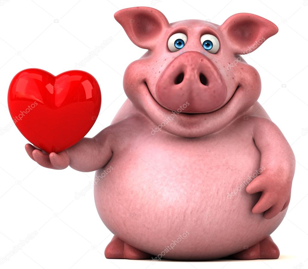 Fun pig holding heart  