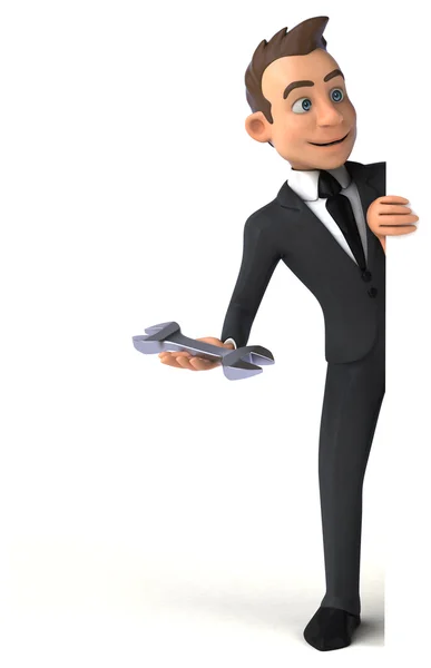 Business man holding card and wrench — стоковое фото