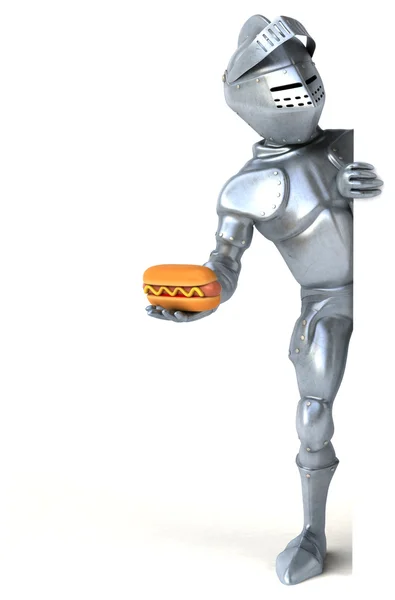 Knight holding card and  and hotdog — Stock Photo, Image