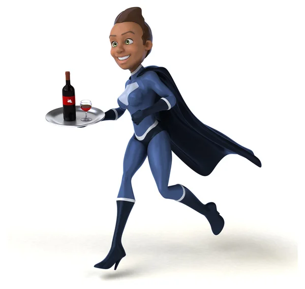 Super mujer sosteniendo botella de vino —  Fotos de Stock