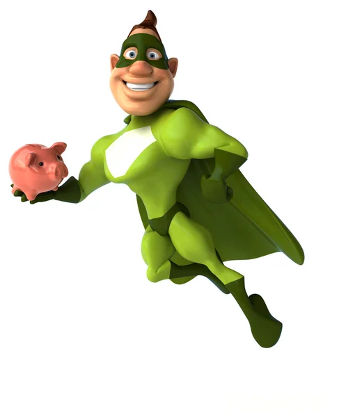 Super-herói segurando piggybank — Fotografia de Stock