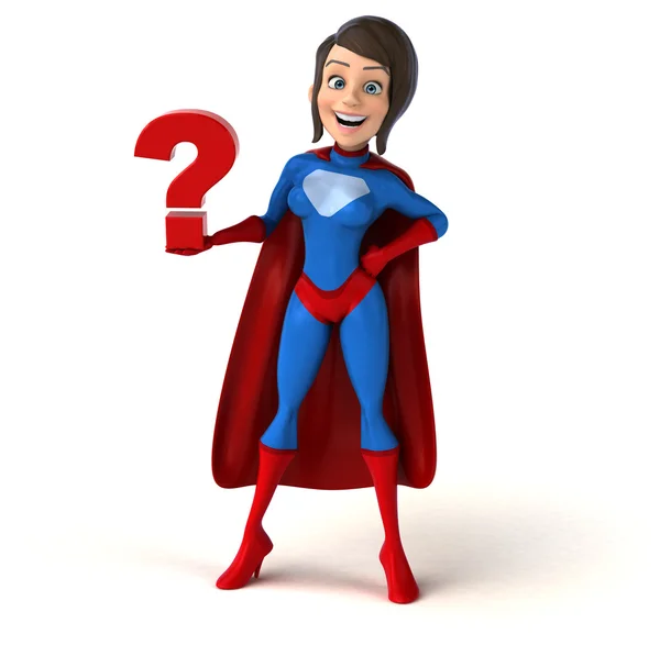 Super woman holding question mark — Stock Photo, Image