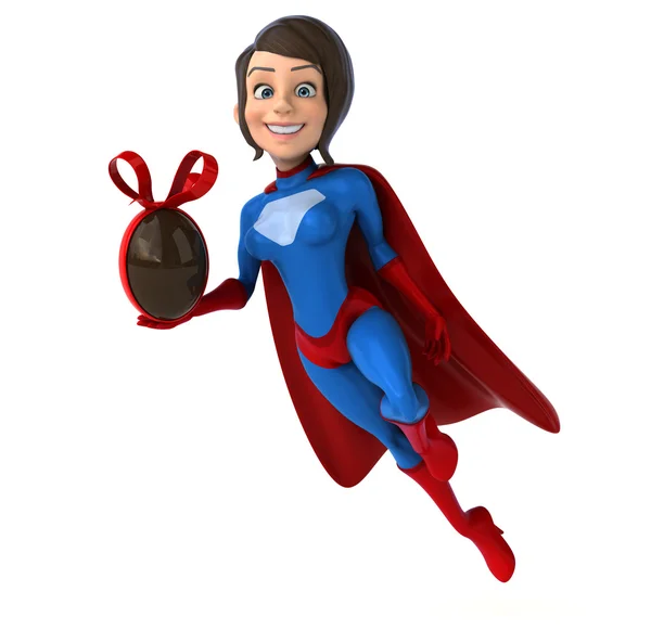 Super mulher segurando ovo de chocolate — Fotografia de Stock