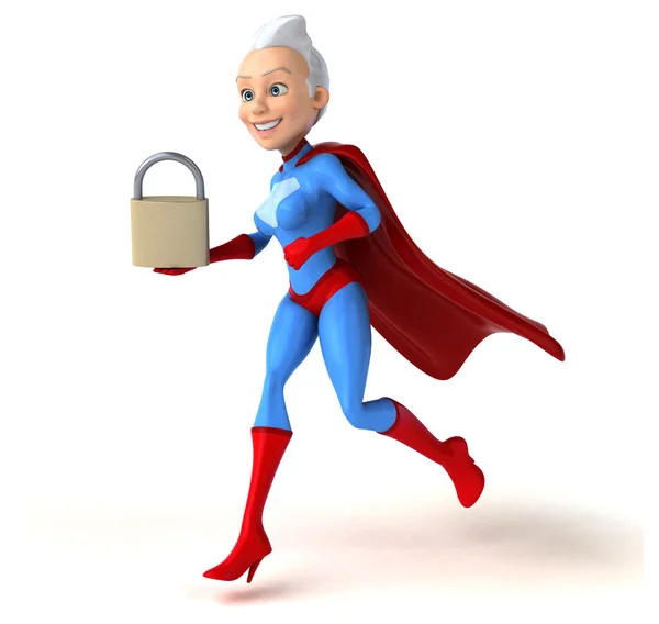 Super woman holding lock — Stock Photo, Image