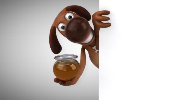 Funny dog holding jar — Stock Video