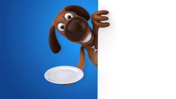 Funny dog holding plate — Stock Video