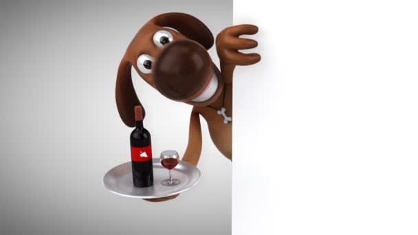 Смешная собака, держащая вино — стоковое видео
