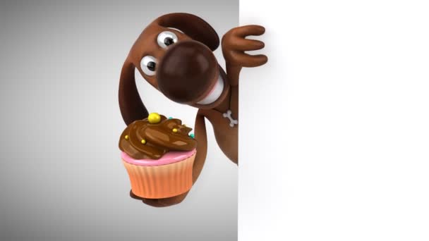 Funny dog holding cupcake — Stock Video