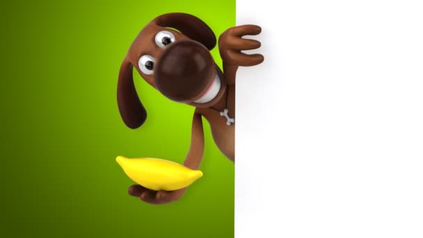 Grappige hond bedrijf banaan — Stockvideo