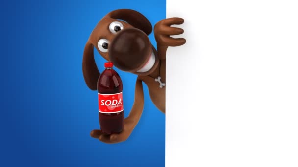 Grappige hond bedrijf soda — Stockvideo