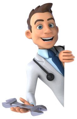 Doktor holding kartı ve İngiliz anahtarı 