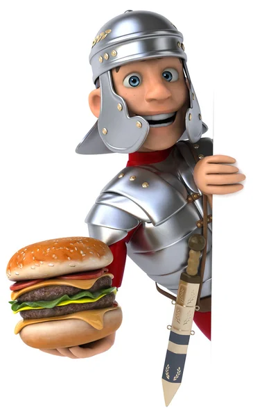 Soldado sosteniendo hamburguesa — Foto de Stock