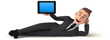  Elinde tablet tutan bir iş adamı 