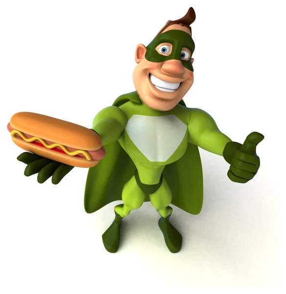 Superheld bedrijf hotdog — Stockfoto