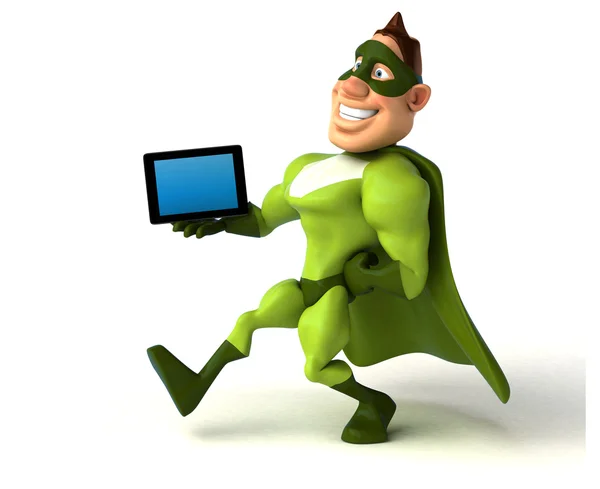 Superhero holding  tablet — Stock Photo, Image