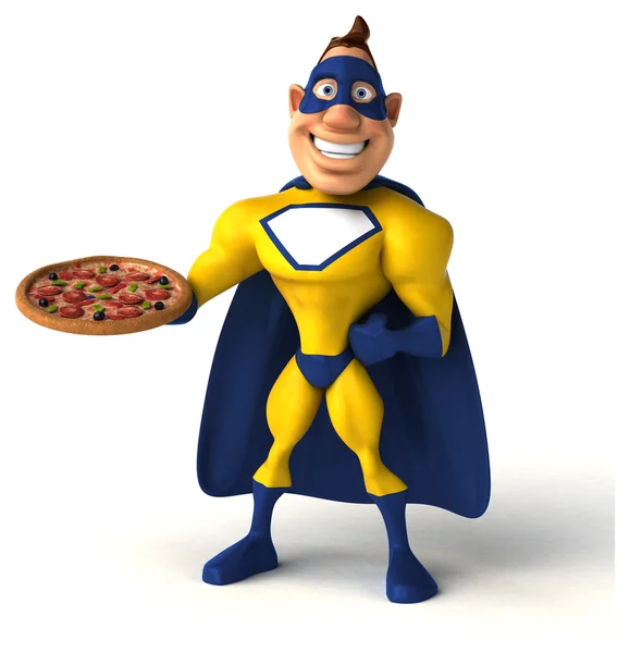 Superhero pizza gospodarstwa — Zdjęcie stockowe