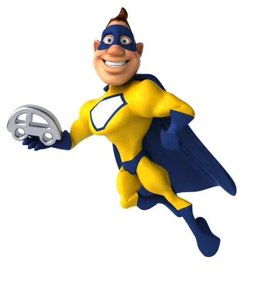 Superhero holding car — Stock Photo, Image