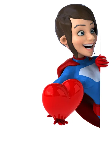 Super woman holding heart — Stock Photo, Image