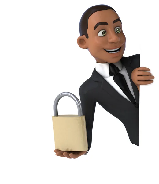 Businessman holding card and padlock — Stock Photo, Image