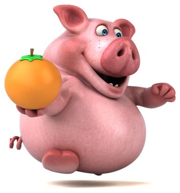 Komik domuz holding turuncu