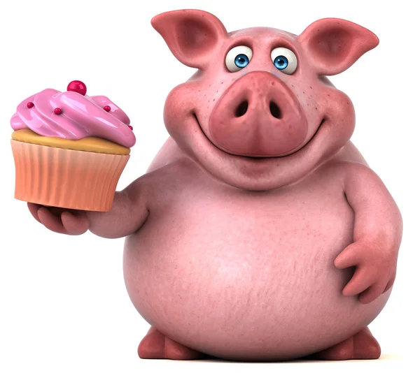 Свинья держит кекс — стоковое фото